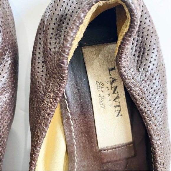LANVIN Paris brown leather perforated ballet flats - Picture 5 of 8